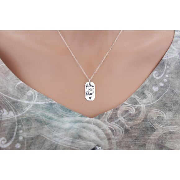 Sterling Silver Follow Your Heart Quote Necklace - Picture 4 of 5